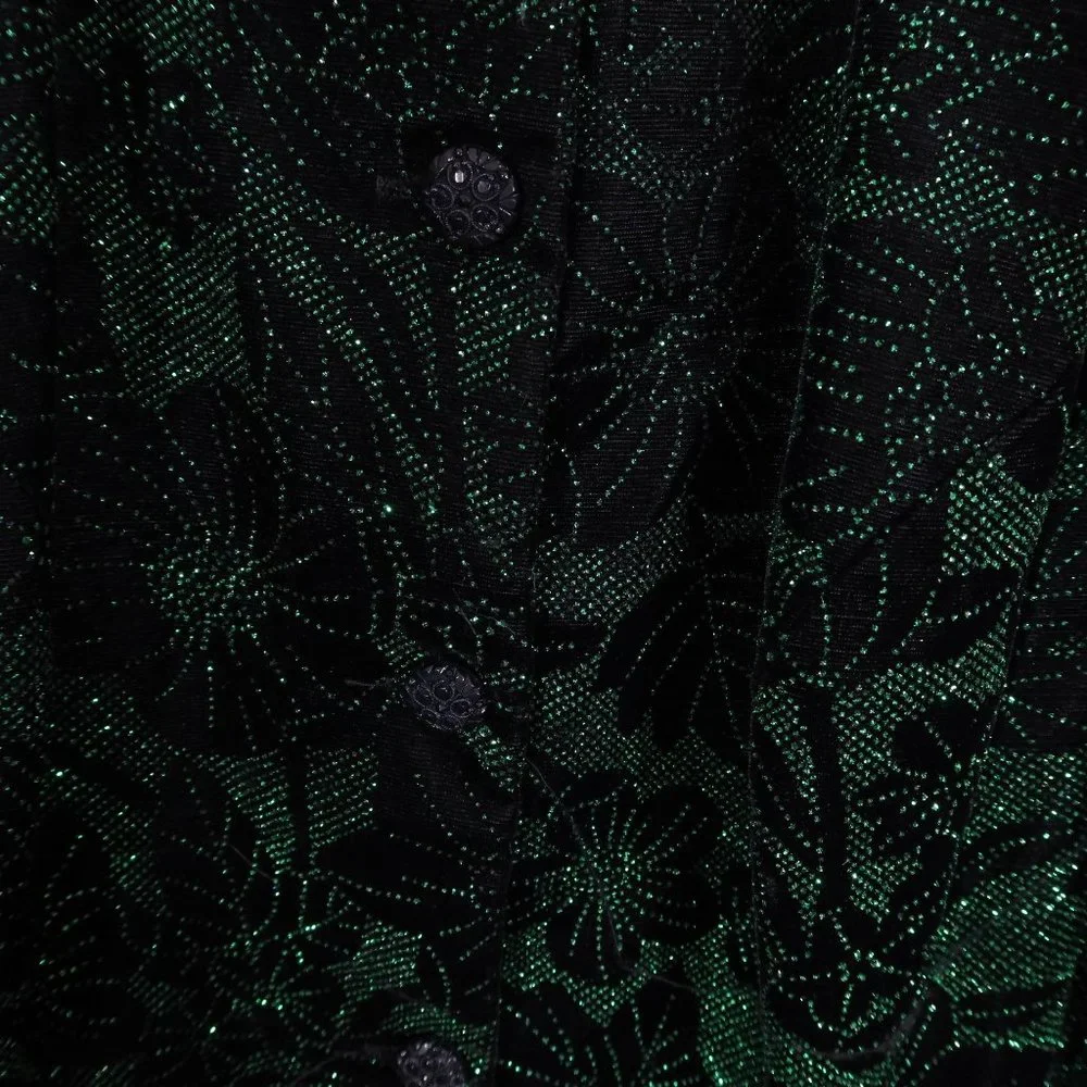 Vintage JESSICA MCCLINTOCK Size 12 Black Green Velvet Sparkle Puff Sleeve Jacket - Picture 5 of 7